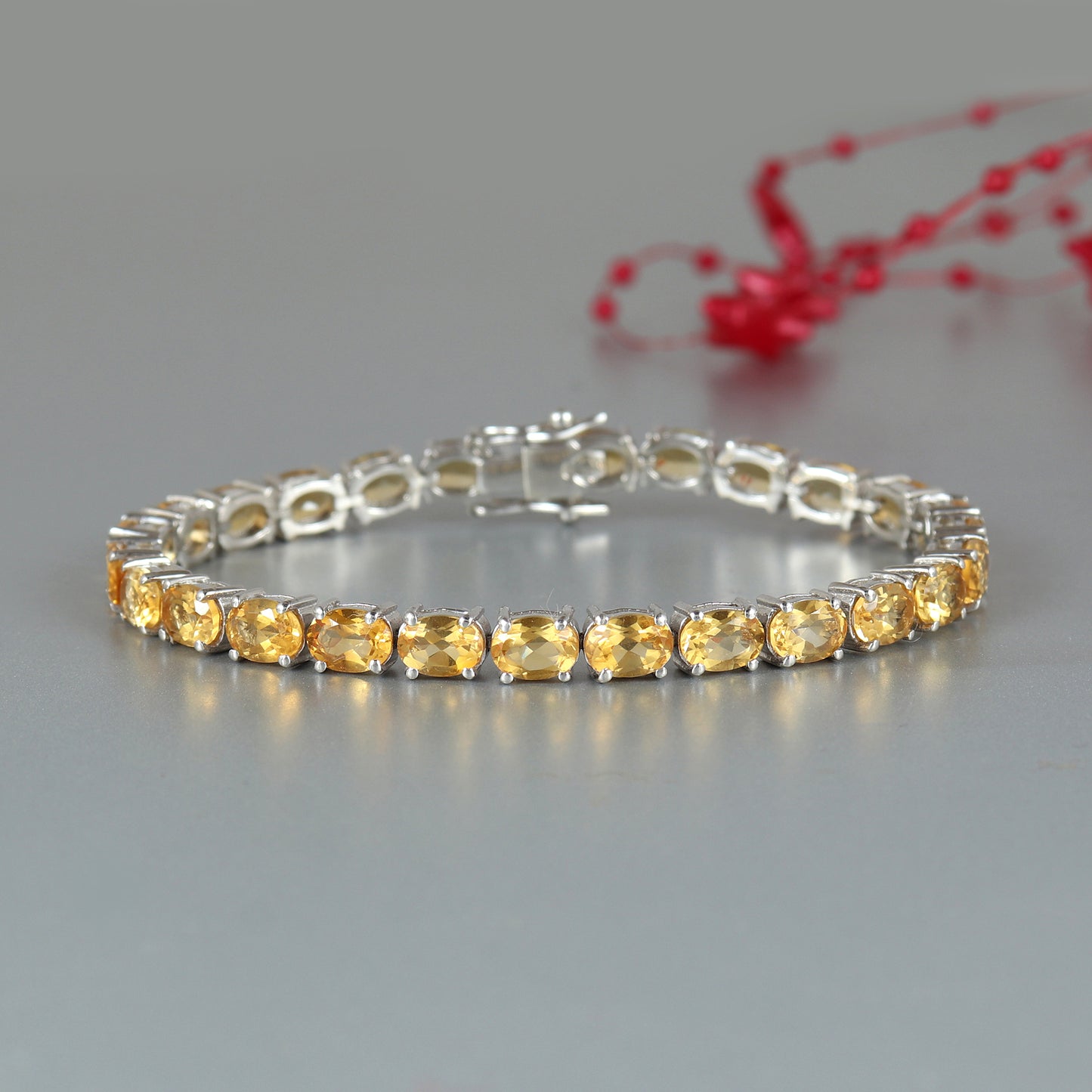 Natural Citrine Tennis Bracelet-925 Sterling Silver Bracelet-7x5mm Oval Gemstone Bracelet-November Birthstone Bracelet-Wedding Gift for Her