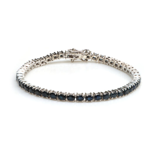 Natural Blue Sapphire 4x3mm Oval Cut Gemstone Tennis Bracelet 925 Sterling Silver September Birthstone Bracelet Gift for Her