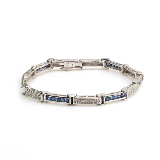 925 Sterling Silver Bracelet Natura Blue Sapphire Square Cut Gemstone Tennis Bracelet Anniversary Gift for Wife