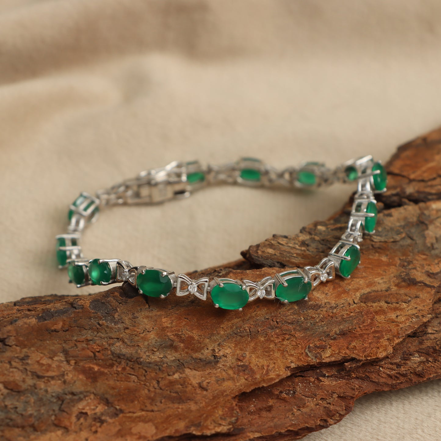 Natural Green Onyx Oval Faceted Cut Gemstone Bracelet 925 Sterling Silver Tennis Bracelet Gift for Wife