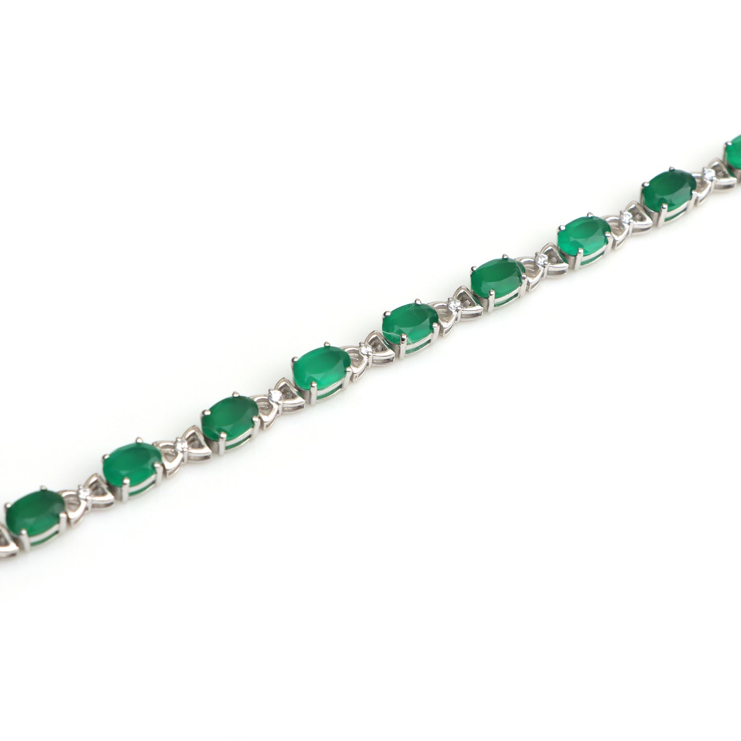Natural Green Onyx Oval Faceted Cut Gemstone Bracelet 925 Sterling Silver Tennis Bracelet Gift for Wife