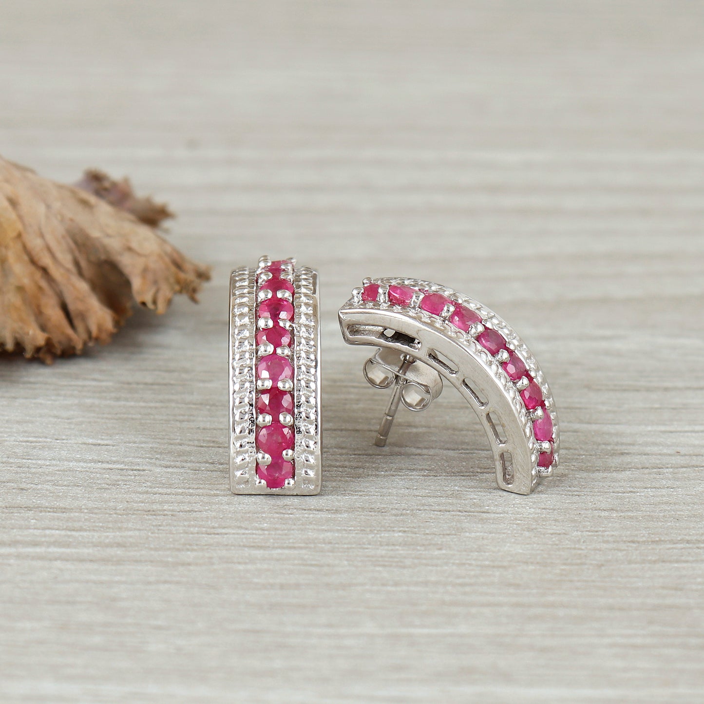 Natural Ruby Tiny Stud Earrings-925 Sterling Silver-Diamond and Ruby Stud-July Birthstone Earrings-Dainty Ruby Earrings-Wedding Gift for Her