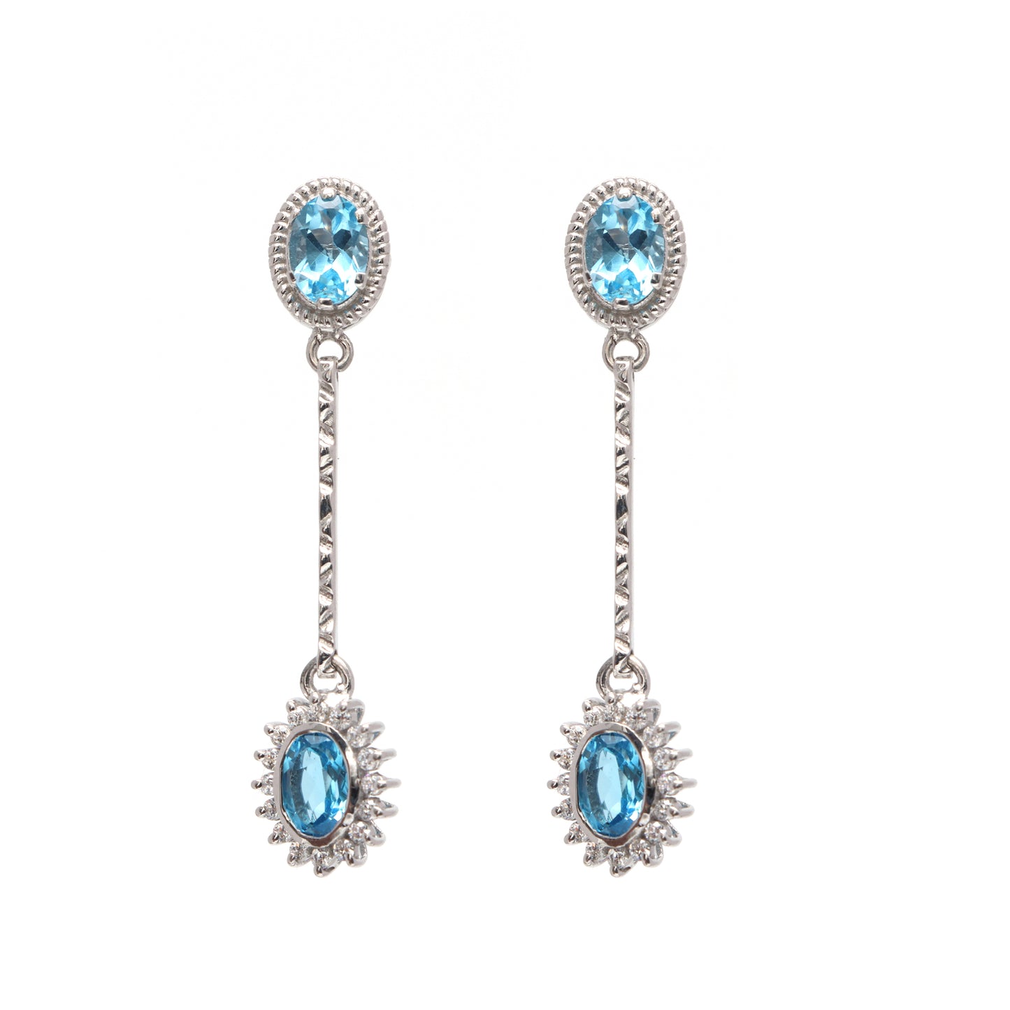 Swiss Blue Topaz Dangle Earrings-925 Sterling Silver Earrings-Blue Topaz Cluster Dangle Earrings-December Birthstone Studs-Gift for Her