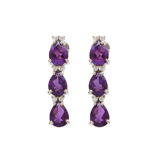 Natural Amethyst Pear Cut Gemstone Earrings-925 Sterling Silver Stud Earrings-February Birthstone Studs-Dainty Amethyst Earring Gift for Her