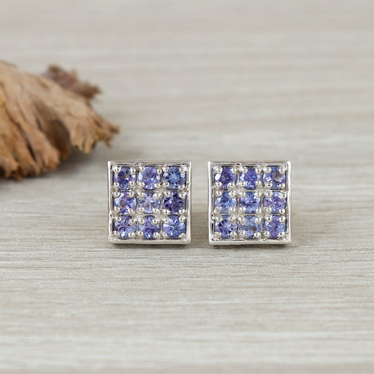 Natural Tanzanite Earrings-925 Sterling Silver Stud Earrings-Round Cut Gemstone Earrings-December Birthstone Stud Earrings-Wedding Gift Her