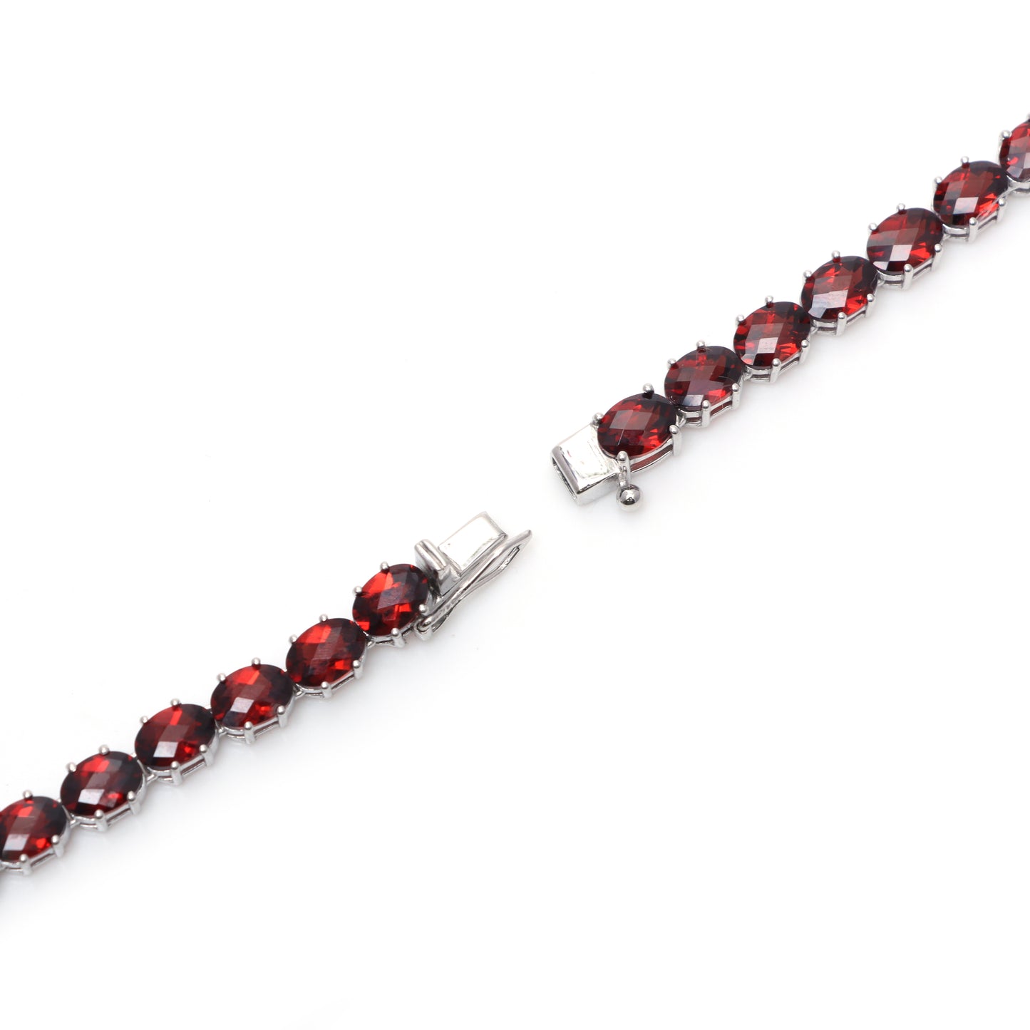 Natural Garnet Oval Cut Gemstone Necklace Set 925 Sterling Silver Necklace Garnet Tennis Necklace with Earrings