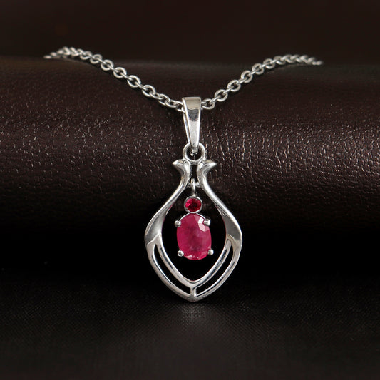 Natural Ruby Pendant-925 Sterling Silver Designer Pendant-Dainty Ruby Pendant-July Birthstone Pendant-Ruby Pendant Necklace-Chain Pendant