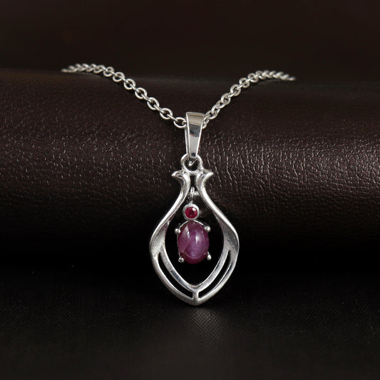 Natural Star Ruby Pendant-925 Sterling Silver Designer Pendant-Tiny Ruby Pendant-July Birthstone Pendant-Ruby Pendant Necklace-Chain Pendant