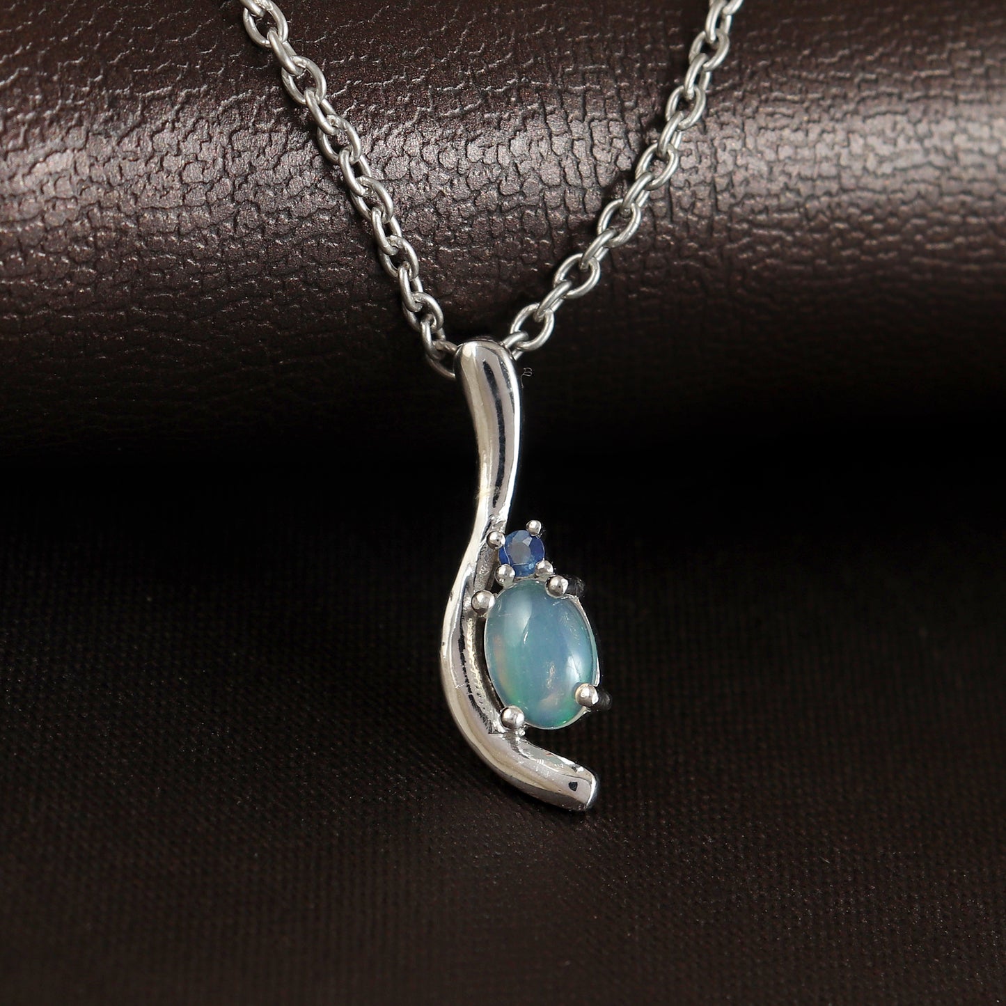 Ethiopian Opal Pendant-925 Sterling Silver Pendant-Multi Fire Opal Pendant-Tiny Opal Pendant-7x5mm Gemstone Pendant-Silver Chain Pendant