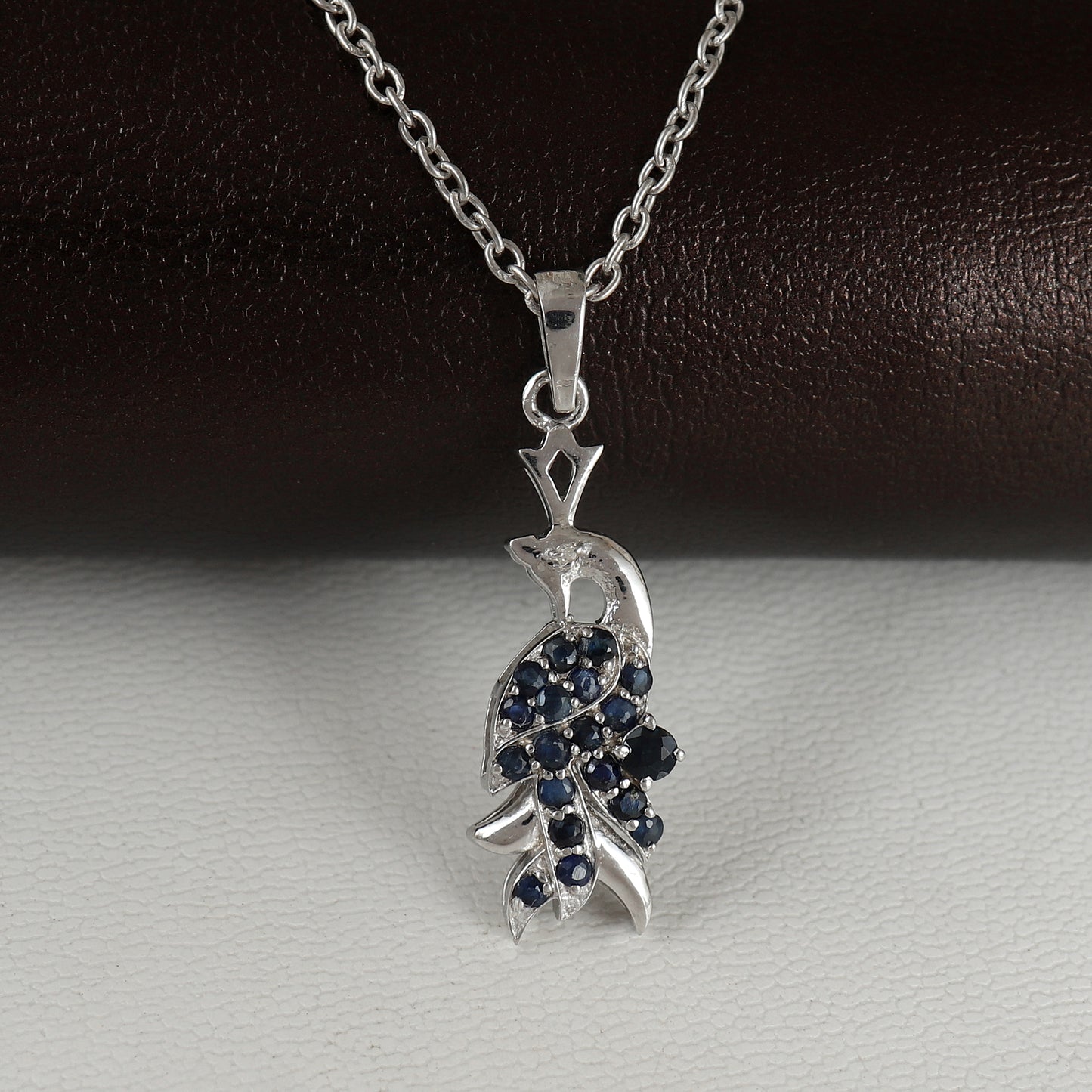 Natural Blue Sapphire Peacock Pendant-925 Sterling Silver-Diamond Bird Pendant-September Birthstone Pendant-Chain Pendant Gift for Her