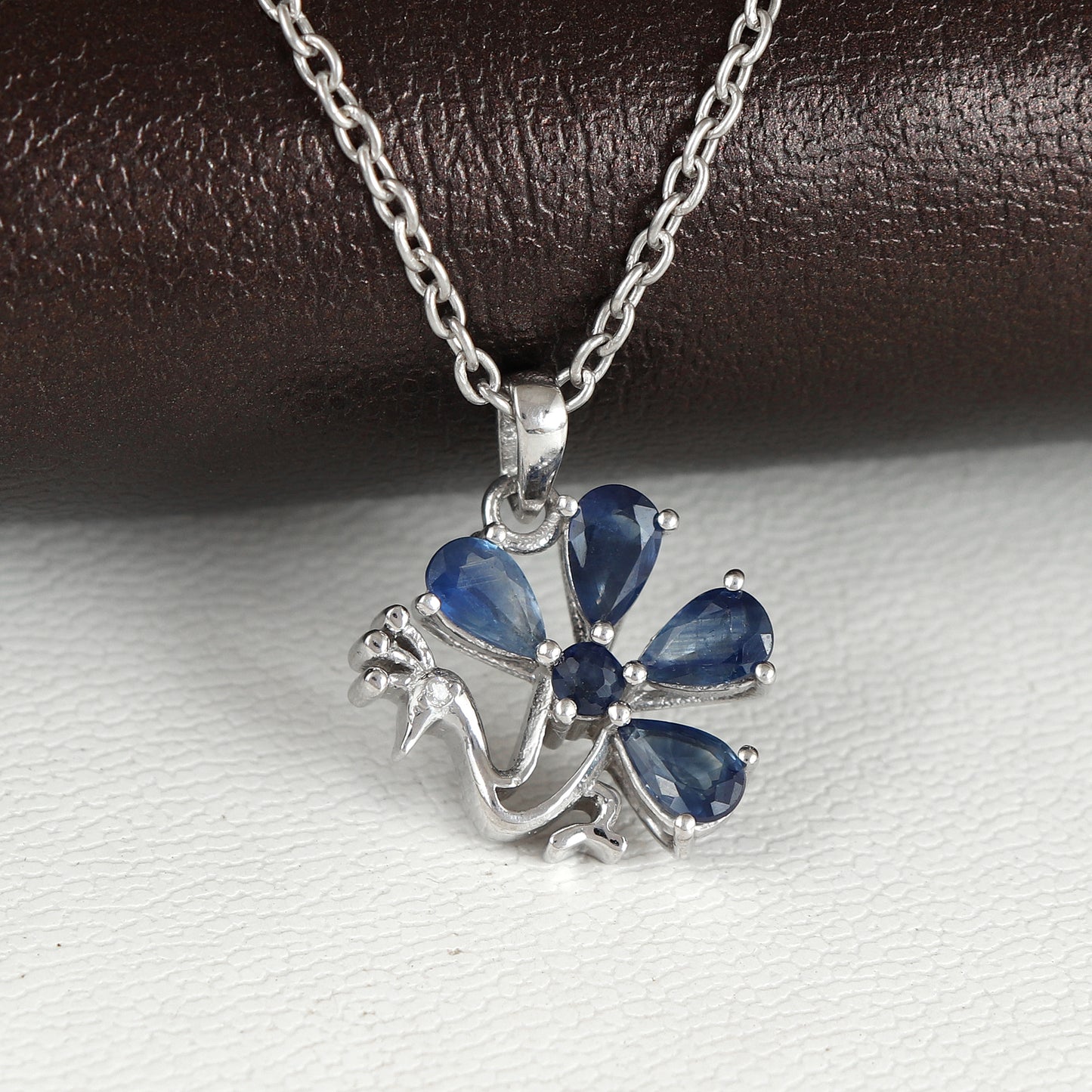 Natural Blue Sapphire Peacock Pendant-925 Sterling Silver-Sapphire Bird Pendant-September Birthstone Pendant-Chain Pendant Gift for Her