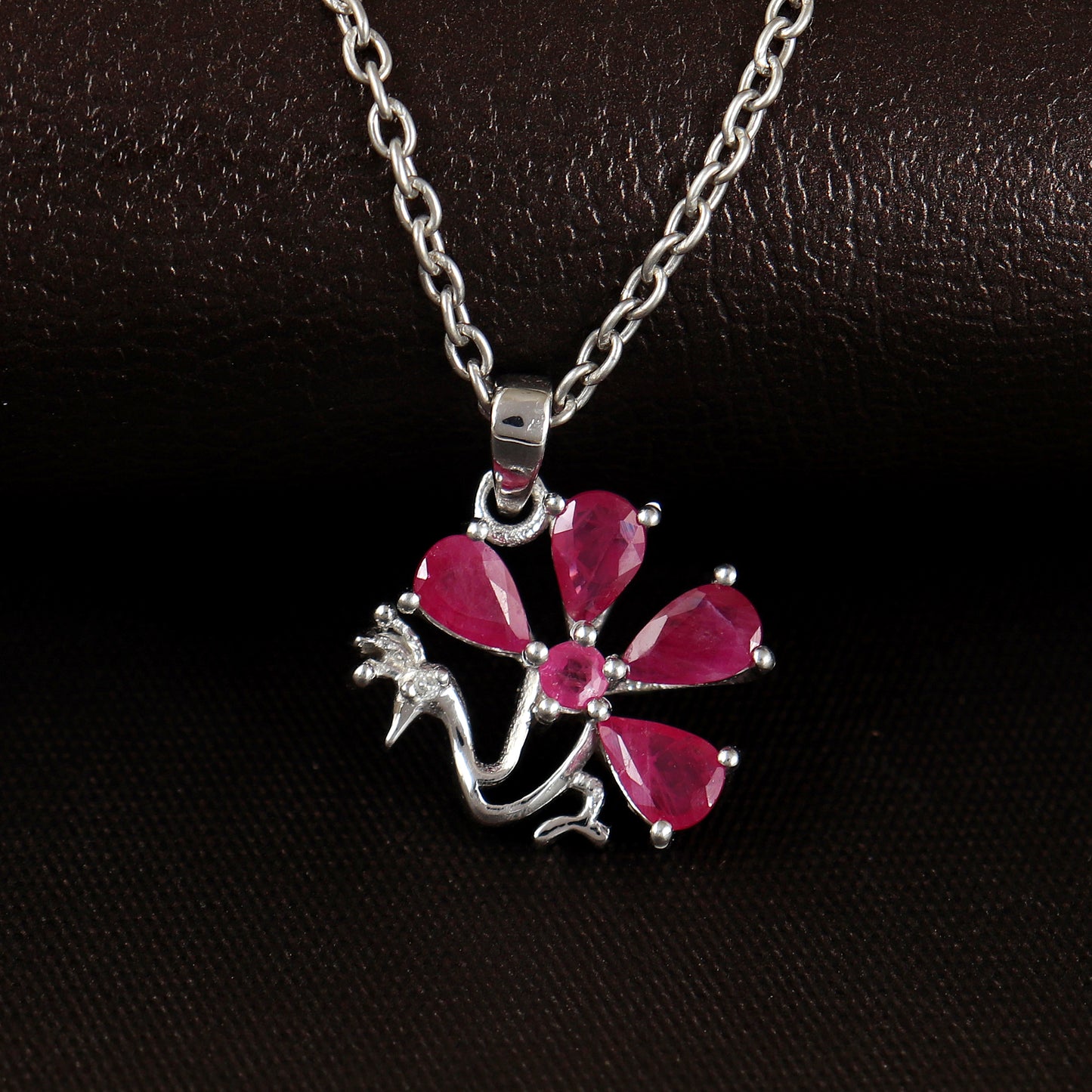 Ruby Peacock Pendant-925 Sterling Silver Pendant-Precious Pendant-Chain Pendant-Pear Gemstone Pendant-Women's Pendant Jewelry Gift for Her