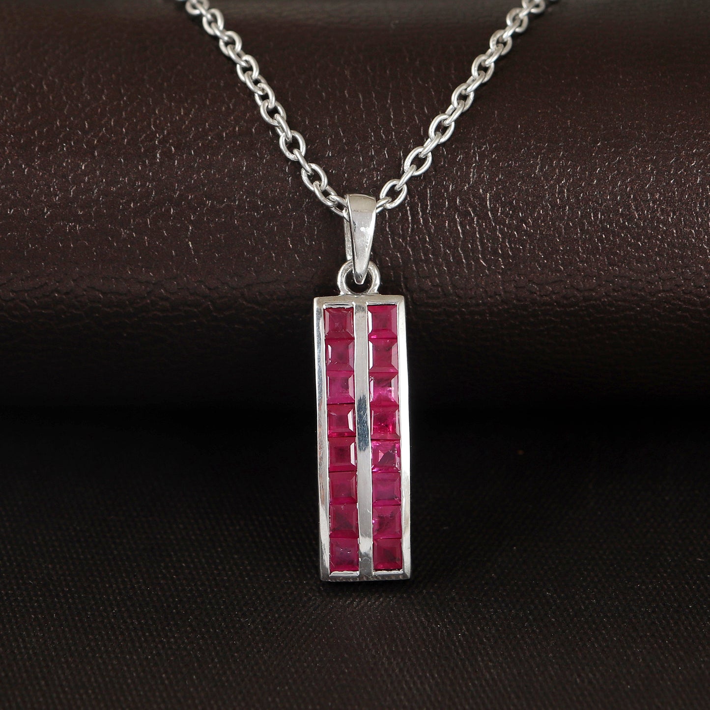Ruby Square Cut Gemstone Pendant-925 Sterling Silver-July Birthstone Pendant-Precious Pendant-Ruby Silver Pendant-Christmas Gift for Her