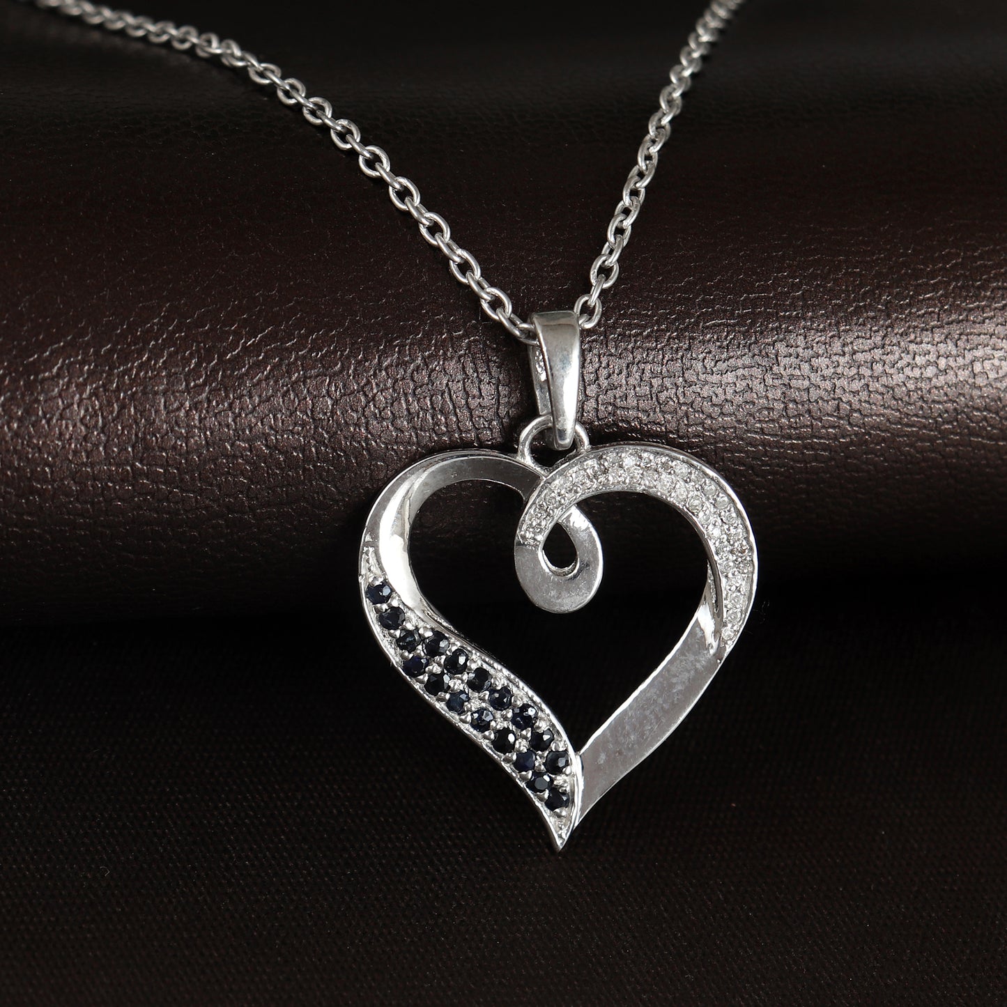 Natural Blue Sapphire Pendant-925 Sterling Silver Pendant-Heart Pendant-Diamond Pendant-September Birthstone Pendant-Christmas Gift for Her