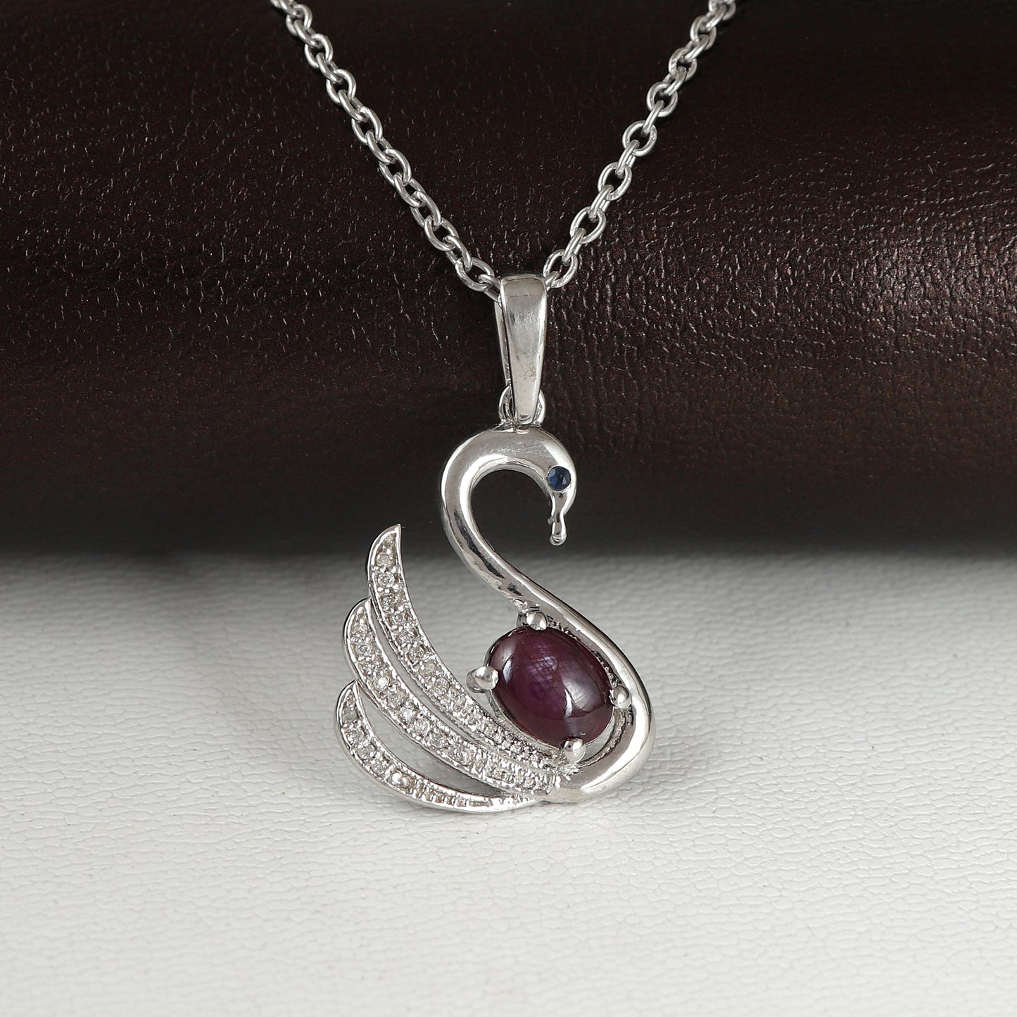 Star Ruby Pendant-925 Sterling Silver Pendant-Swab Bird Ruby Pendant-Diamond Pendant-Oval Cabochon Gemstone Pendant-Christmas Gift for Her