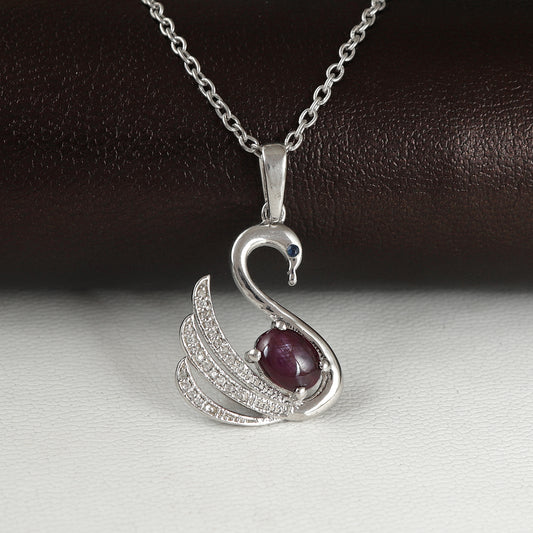 Star Ruby Pendant-925 Sterling Silver Pendant-Swab Bird Ruby Pendant-Diamond Pendant-Oval Cabochon Gemstone Pendant-Christmas Gift for Her
