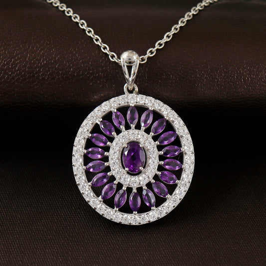 Natural Amethyst Pendant Necklace-925 Sterling Silver Pendant-February Birthstone-Amethyst Jewelry-Chain Pendant-Anniversary Gift for Her