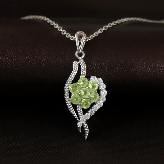Natural Peridot Pendant-925 Sterling Silver Pendant Necklace-August Birthstone -Peridot Cluster Pendant-Handmade Pendant-Chain Pendant