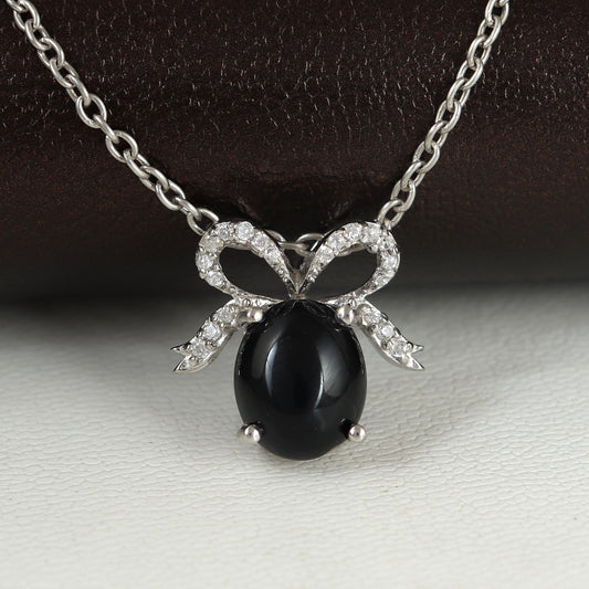 Black Onyx Oval Cabochon Gemstone Pendant-925 Sterling Silver Chain Pendant-Black Onyx Jewelry-Christmas Gift-Dainty Black Onyx Pendant