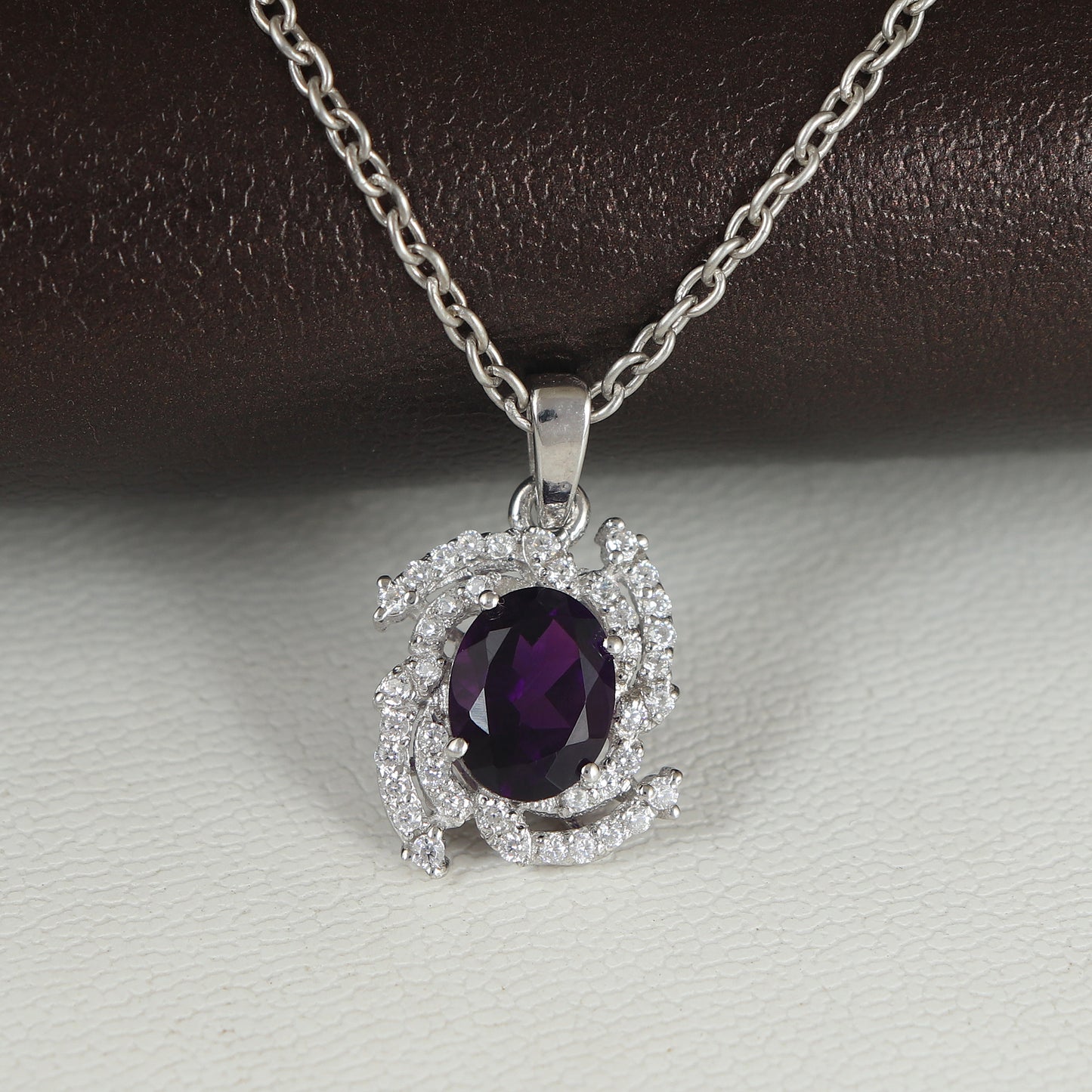 African Amethyst Oval Cut Gemstone Pendant-925 Sterling Silver Pendant-Amethyst Cluster Pendant-February Birthstone Pendant-Christmas Gift