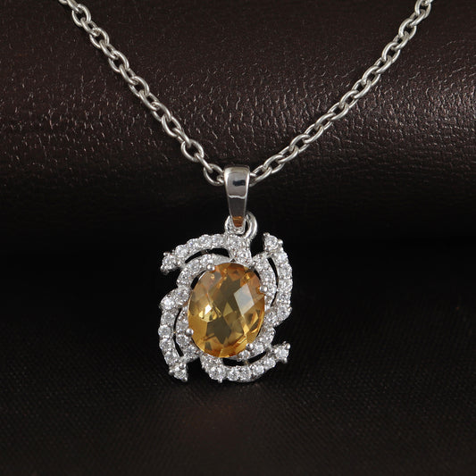 Natural Citrine Oval Cut Gemstone Cluster Pendant-925 Sterling Silver Pendant-Yellow Gemstone Pendant-Chain Pendant-Christmas Gift for Her