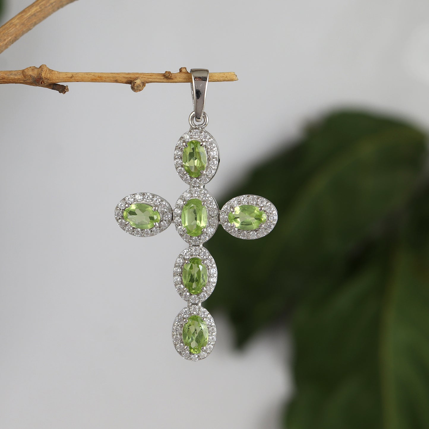 Natural Peridot Cross Pendant-925 Sterling Silver Cross-Oval Peridot Gemstone Pendant-Peridot Holy Cross Pendant-Christmas Gift for Her