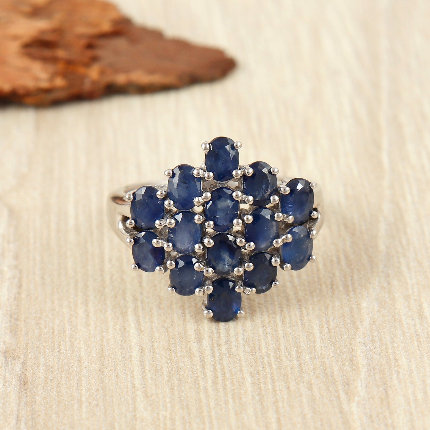 Natural Blue Sapphire Oval Cut Gemstone Floral Ring 925 Sterling Silver Handmade Ring September Birthstone Ring Wedding Gift for Her