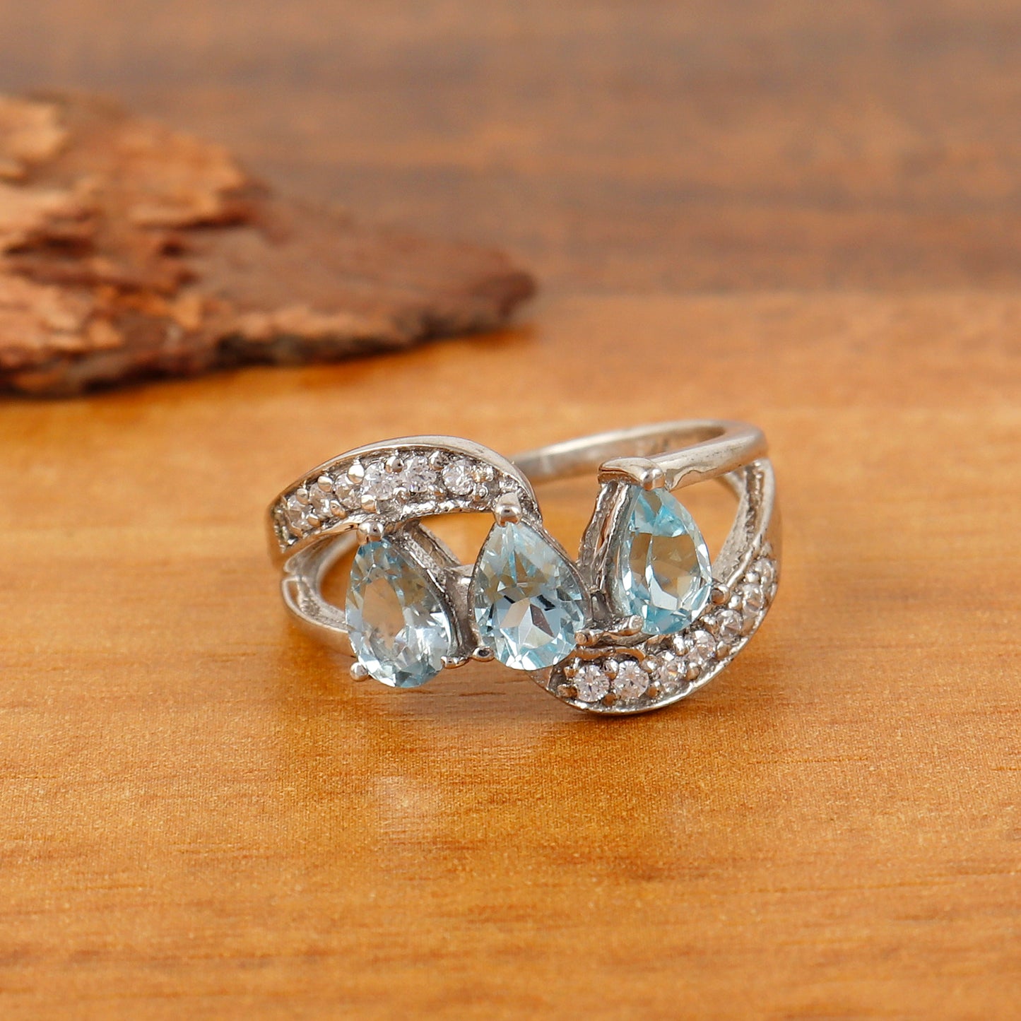 Aquamarine Pear Cut Gemstone Ring 925 Sterling Silver Stackable Ring Wedding Gift for Her