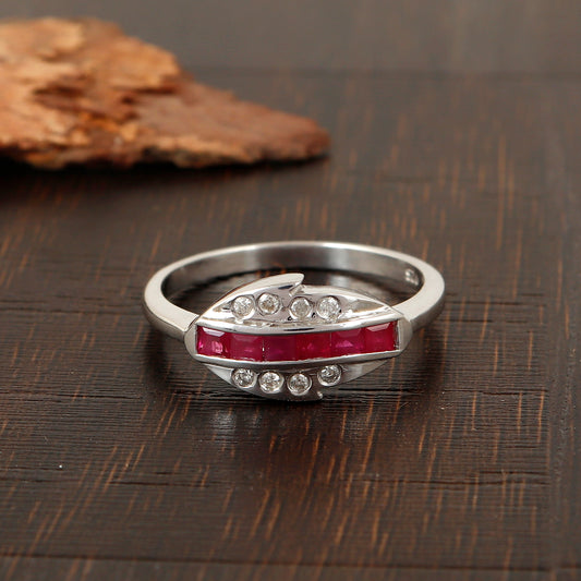 Natural Ruby Square Cut Gemstone Ring 925 Sterling Silver Diamond Engagement Ring Gift for her