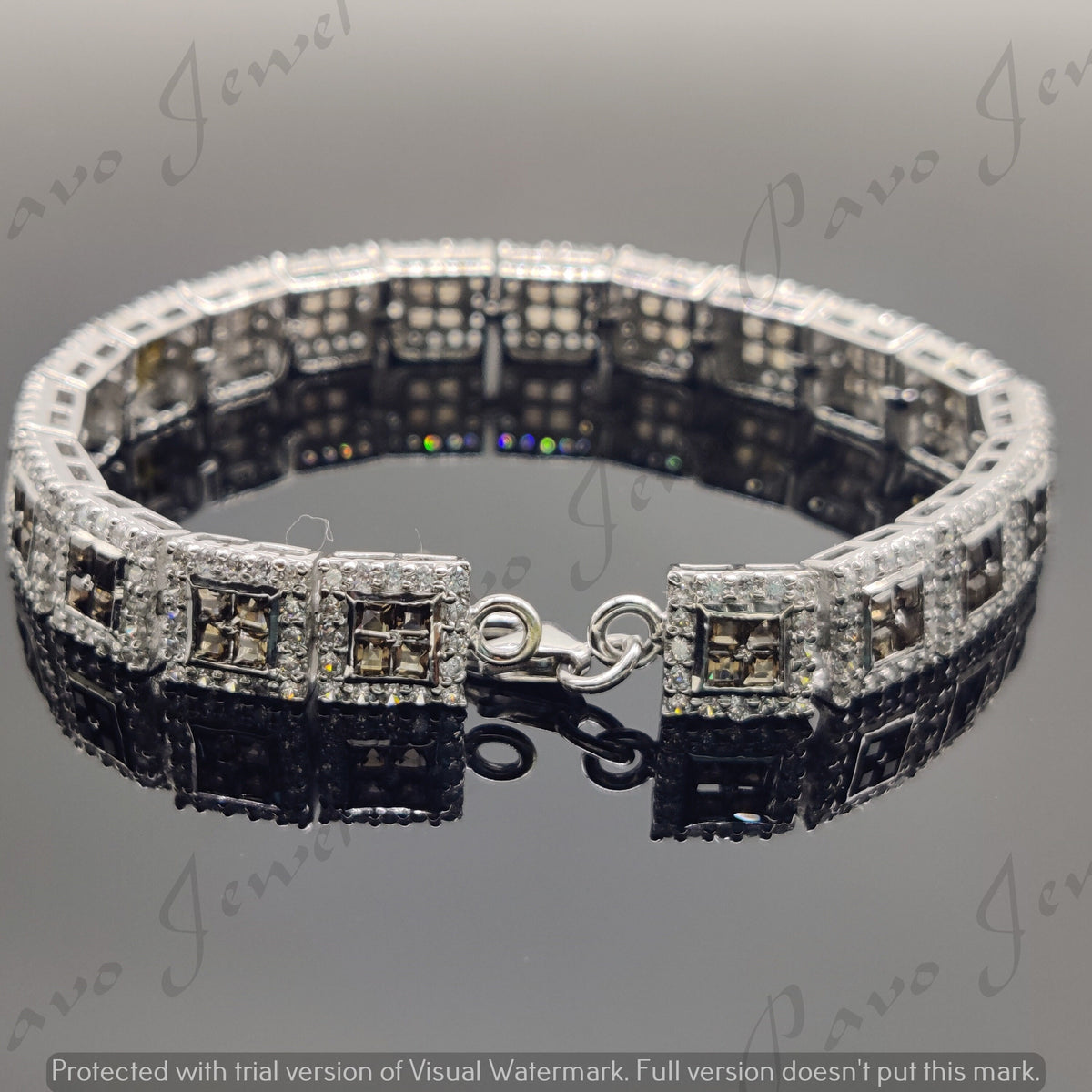 Natural Smoky Quartz Bracelet / 925 Sterling Silver Bracelet / Cubic Zircon Bracelet / Handmade Silver Jewelry / Wedding Gift for Her