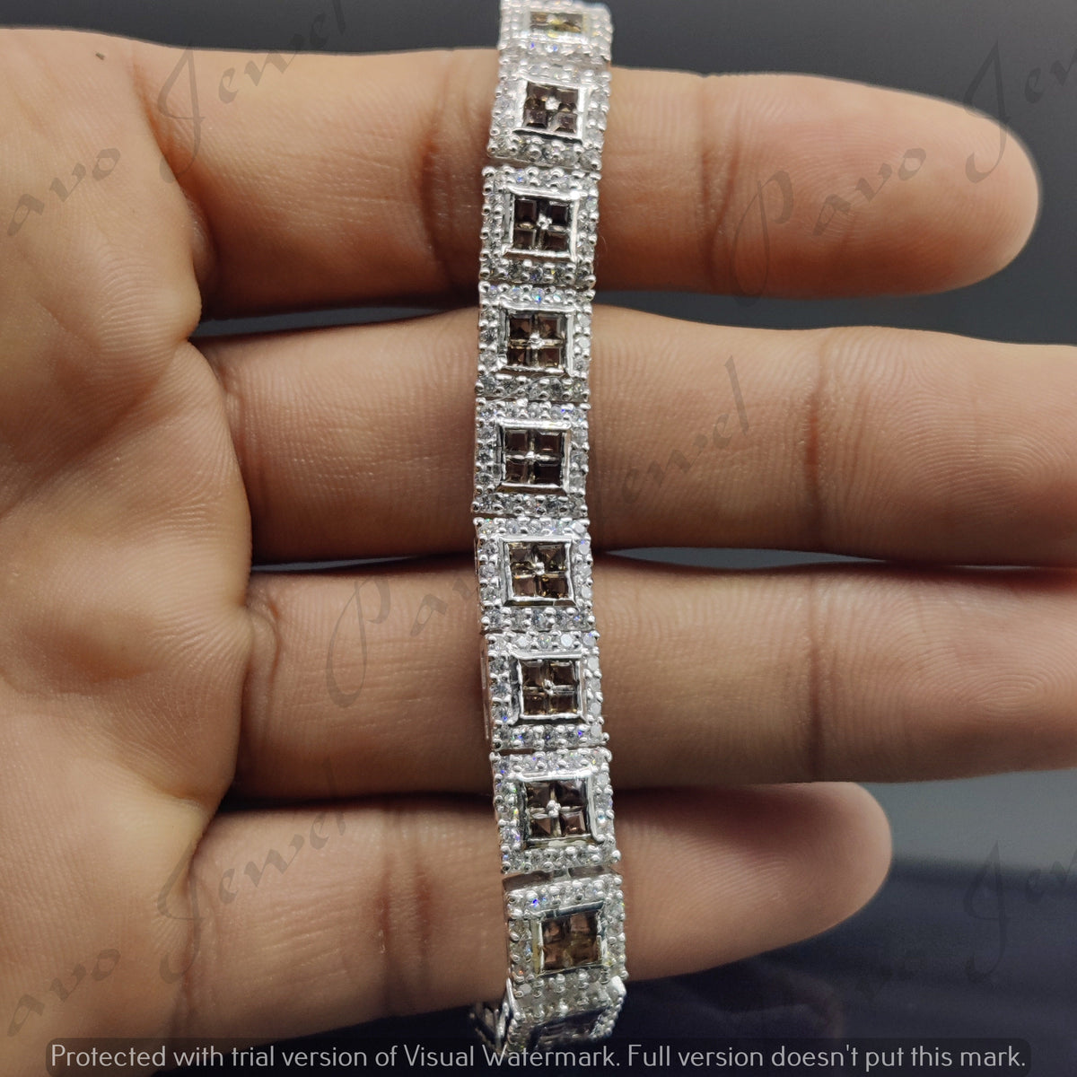 Natural Smoky Quartz Bracelet / 925 Sterling Silver Bracelet / Cubic Zircon Bracelet / Handmade Silver Jewelry / Wedding Gift for Her