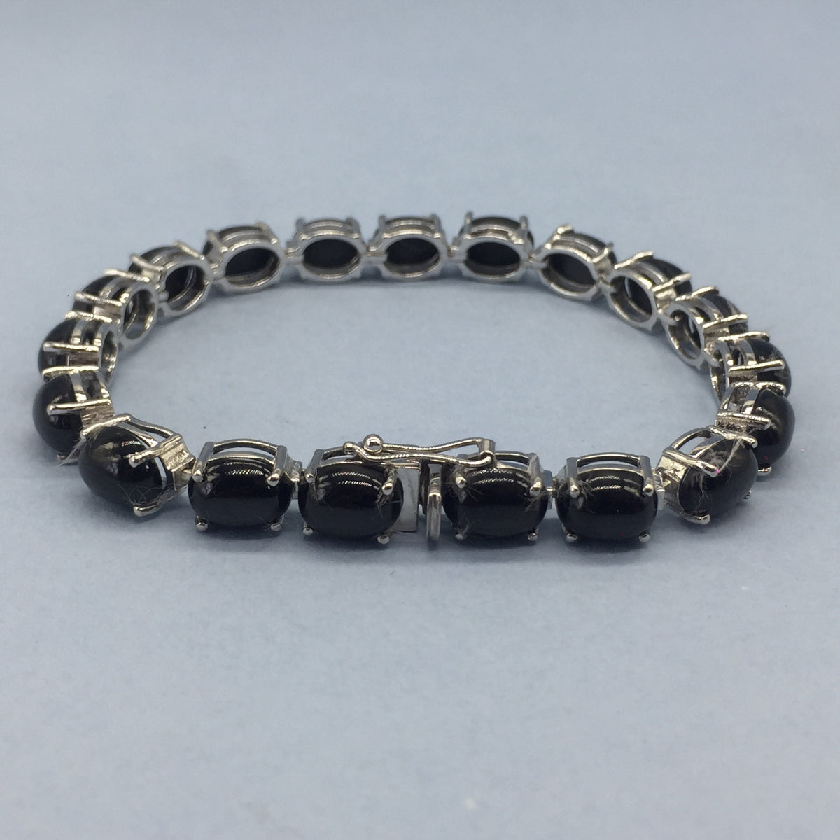 Natural Black Star Oval Cabochon Sterling Silver Bracelet
