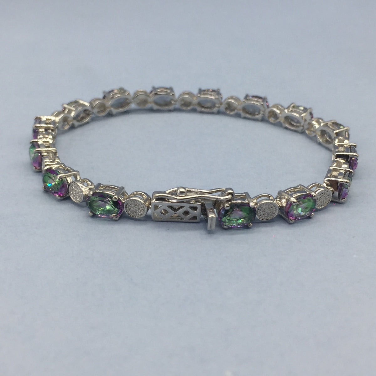 Mystic Quartz Oval Faceted Sterling Silver Bracelet, Rainbow Gemstone Jewelry