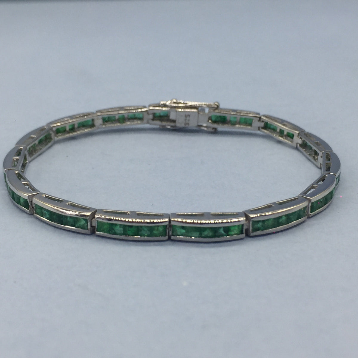 Natural Emerald Square Cut Gemstone Rectangle Bracelet, 925 Sterling Silver, Tennis Bracelet, Green Gemstone Bracelet, Emerald Jewelry Gift