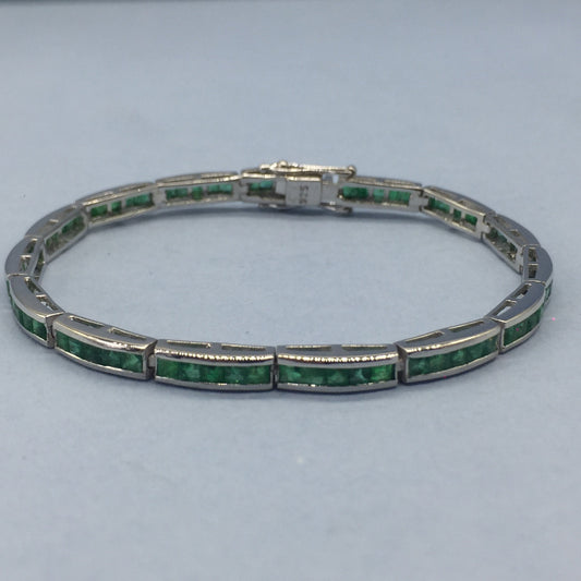 Natural Emerald Square Cut Gemstone Rectangle Bracelet, 925 Sterling Silver, Tennis Bracelet, Green Gemstone Bracelet, Emerald Jewelry Gift