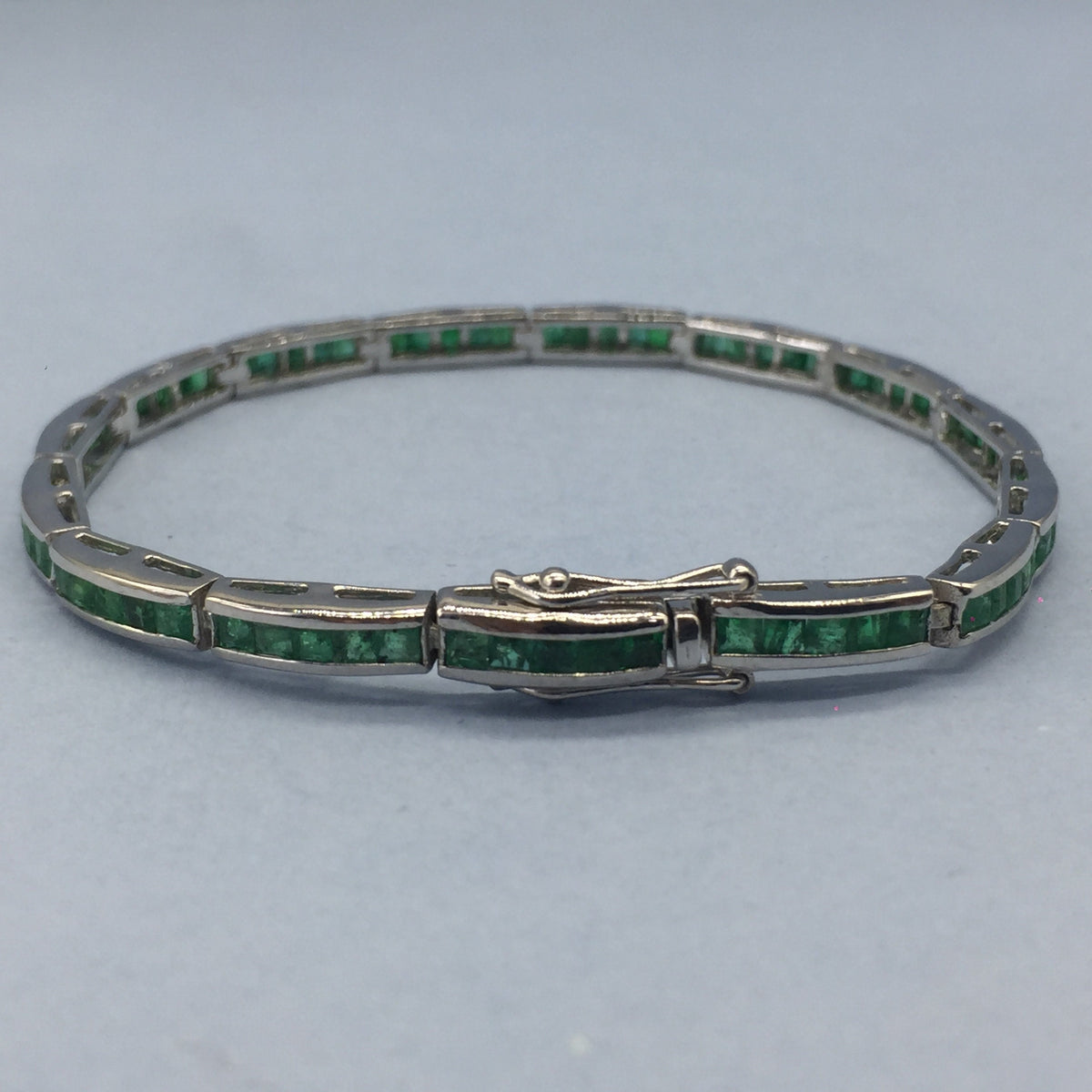 Natural Emerald Square Cut Gemstone Rectangle Bracelet, 925 Sterling Silver, Tennis Bracelet, Green Gemstone Bracelet, Emerald Jewelry Gift