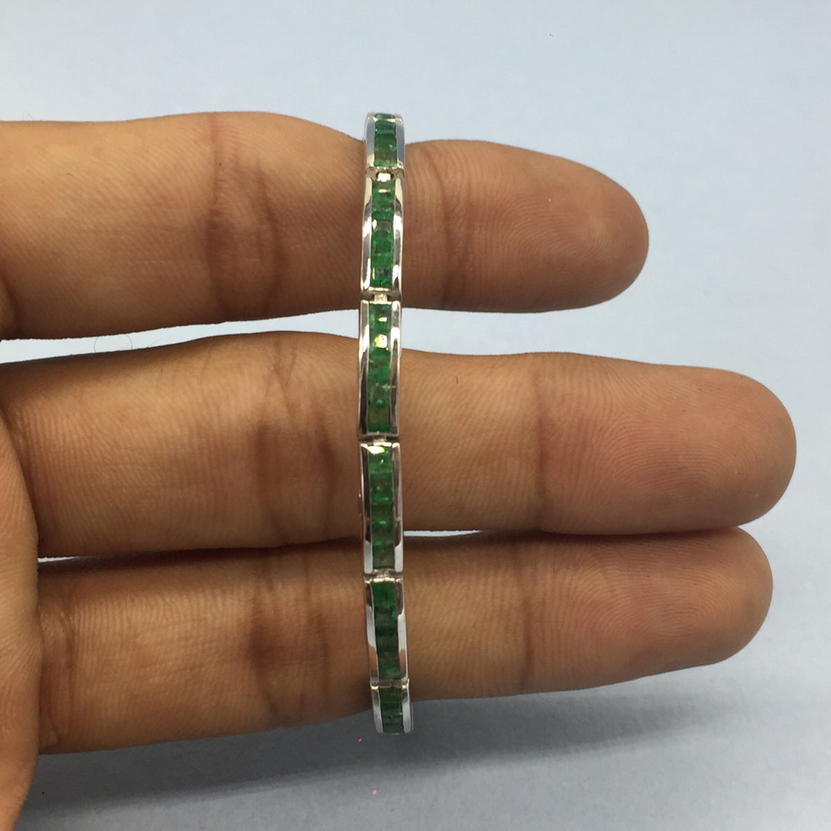 Natural Emerald Square Cut Gemstone Rectangle Bracelet, 925 Sterling Silver, Tennis Bracelet, Green Gemstone Bracelet, Emerald Jewelry Gift