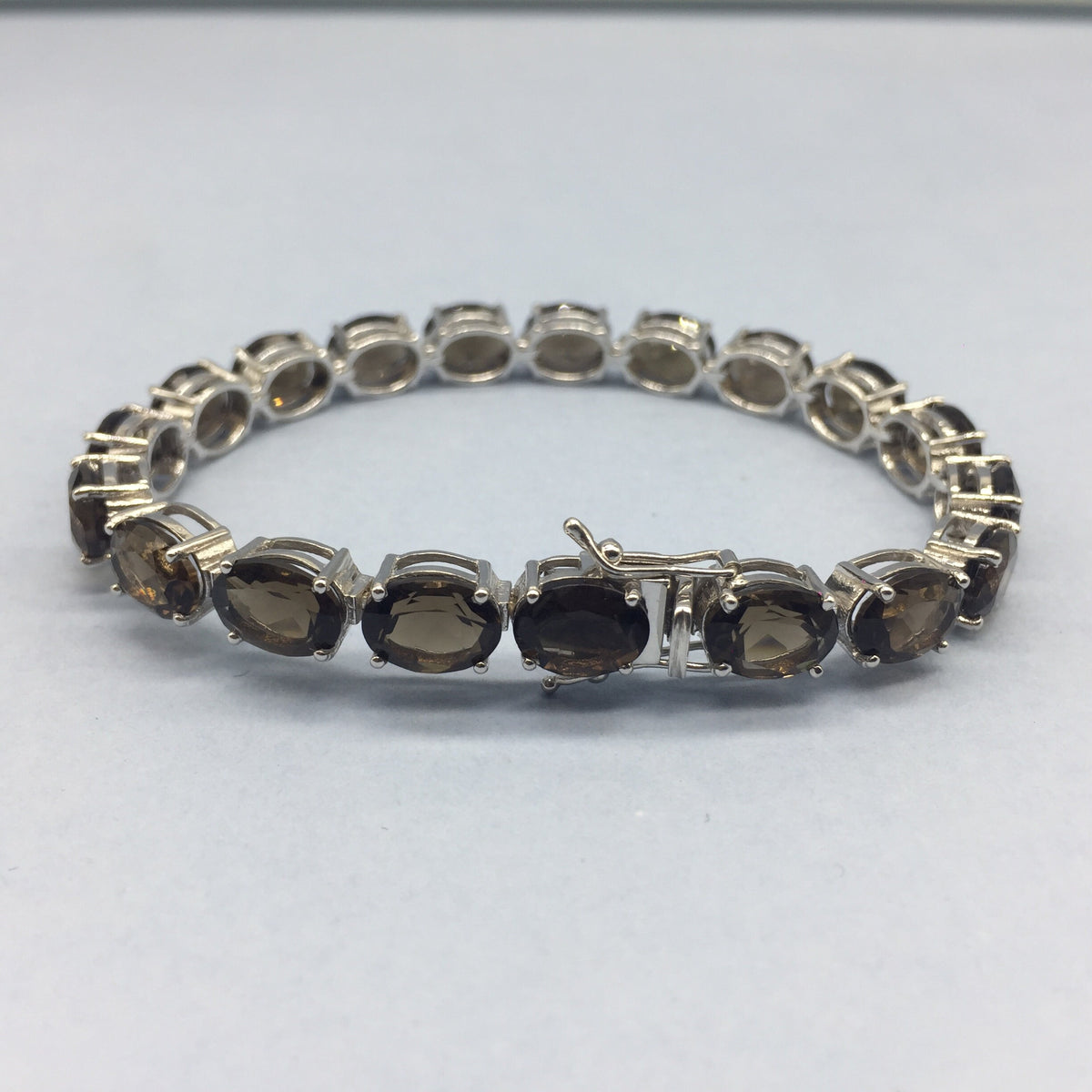 Smoky Quartz Tennis Bracelet: Sterling Silver Oval Gemstone