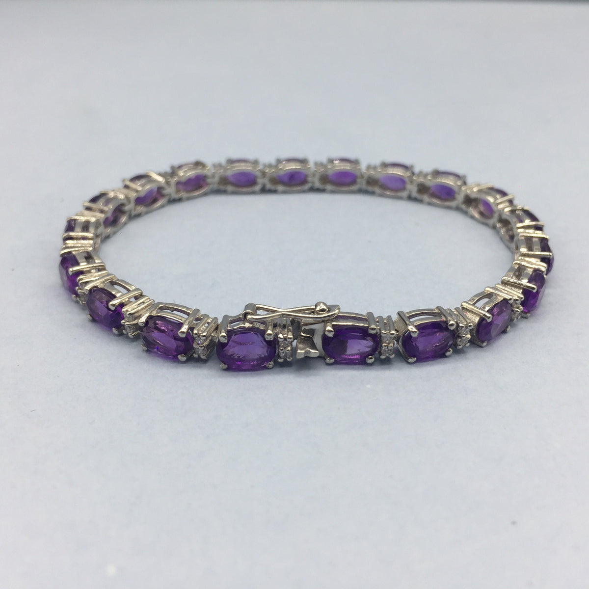Sterling Silver Amethyst Bracelet, Oval Gemstone Jewelry