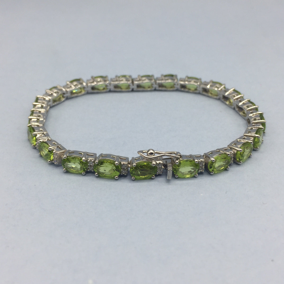 Natural Peridot Bracelet Sterling Silver Birthstone Tennis Bracelet