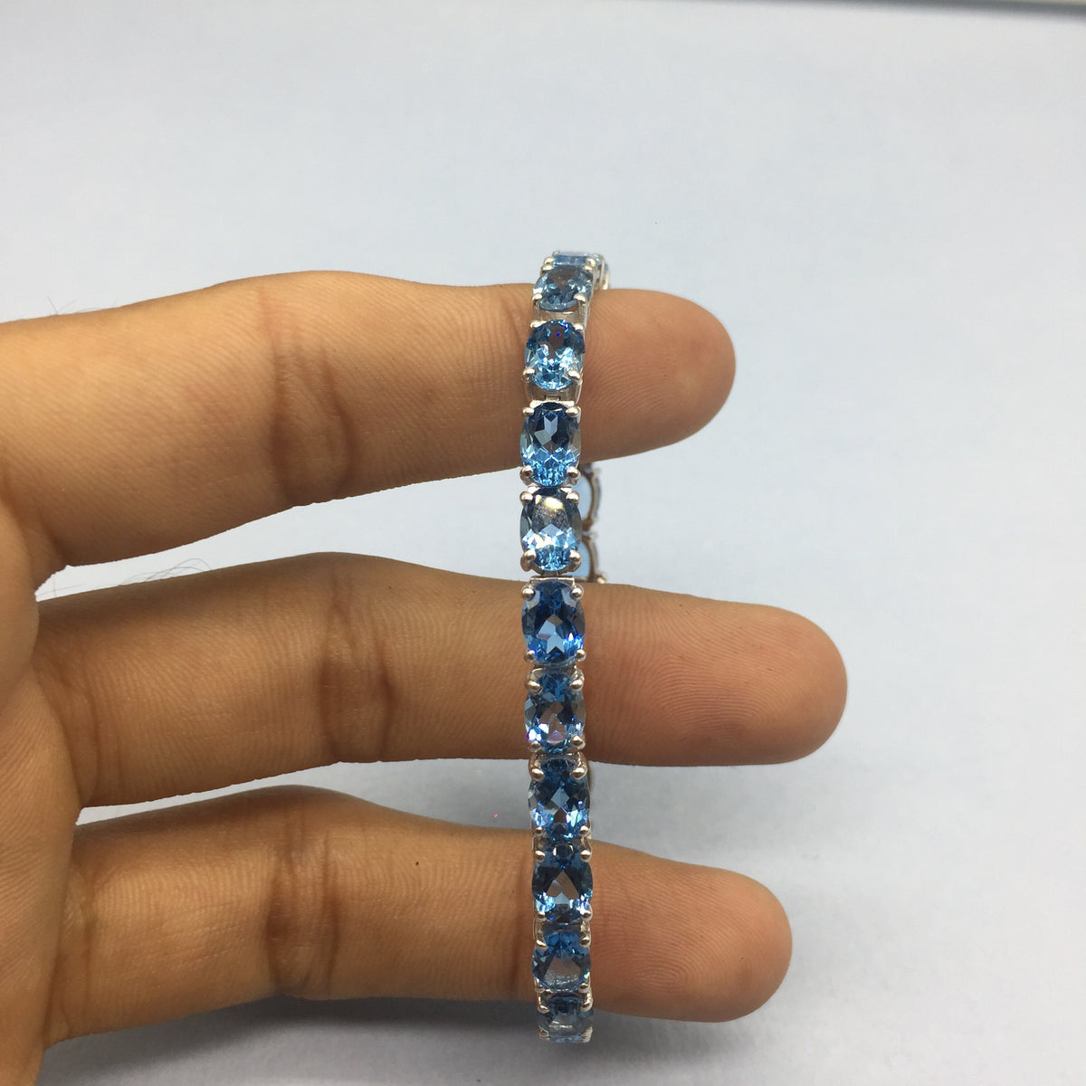 Swiss Blue Topaz Tennis Bracelet, 925 Sterling Silver Handmade Gemstone Jewelry