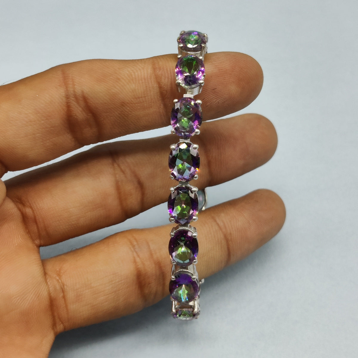 Mystic Topaz Sterling Silver Bracelet, Oval Gemstone, November Birthstone