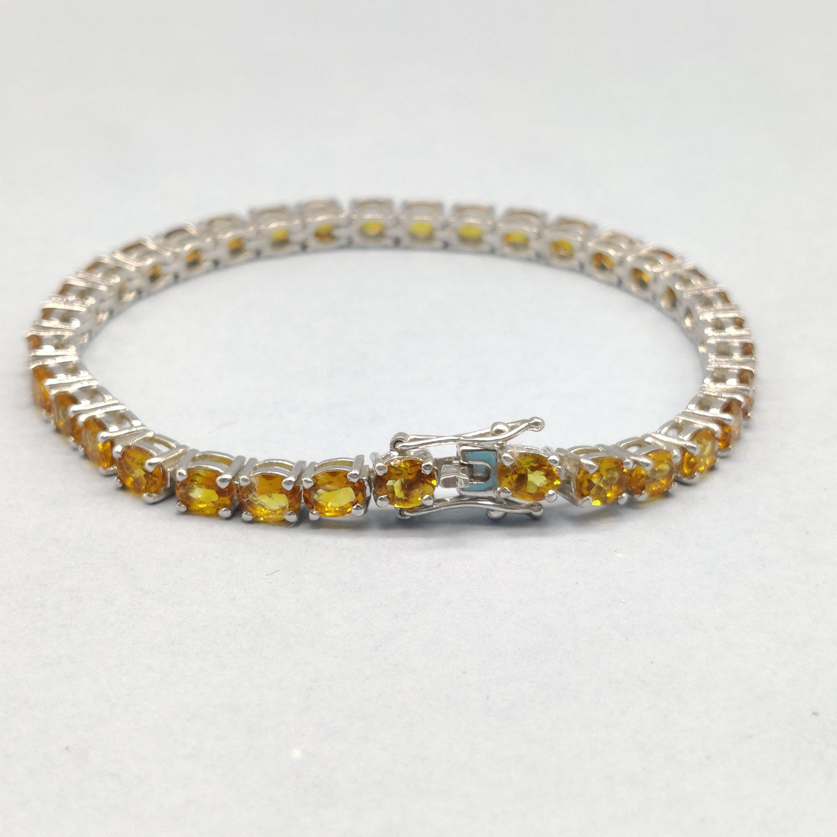 Sterling Silver Citrine Tennis Bracelet, Oval Faceted Gemstone Jewelry