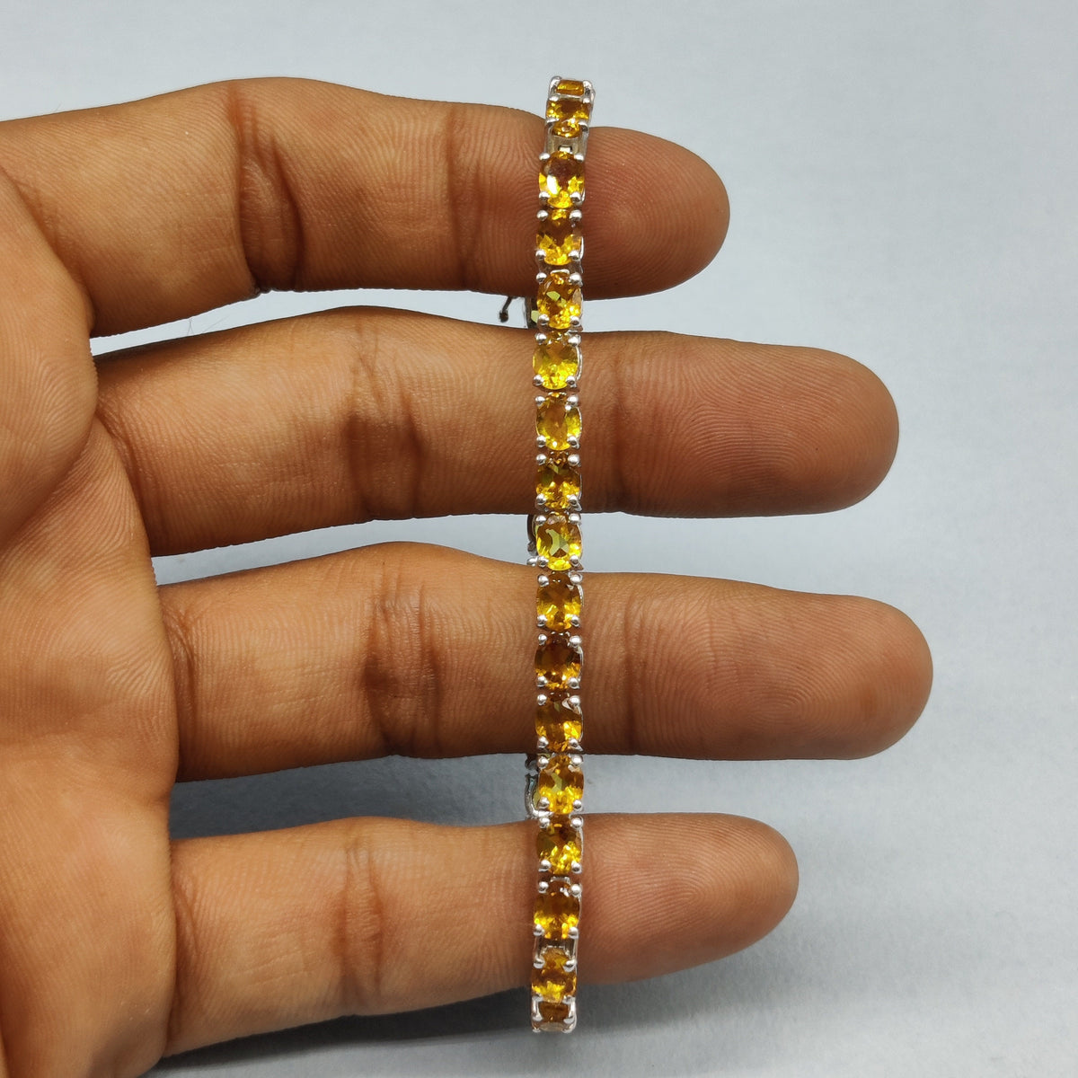 Sterling Silver Citrine Tennis Bracelet, Oval Faceted Gemstone Jewelry