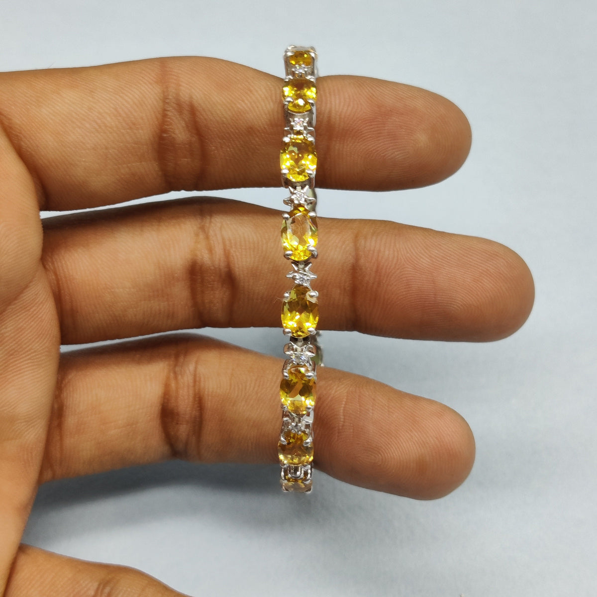 Sterling Silver Citrine Tennis Bracelet, Oval Gemstone, November Birthstone