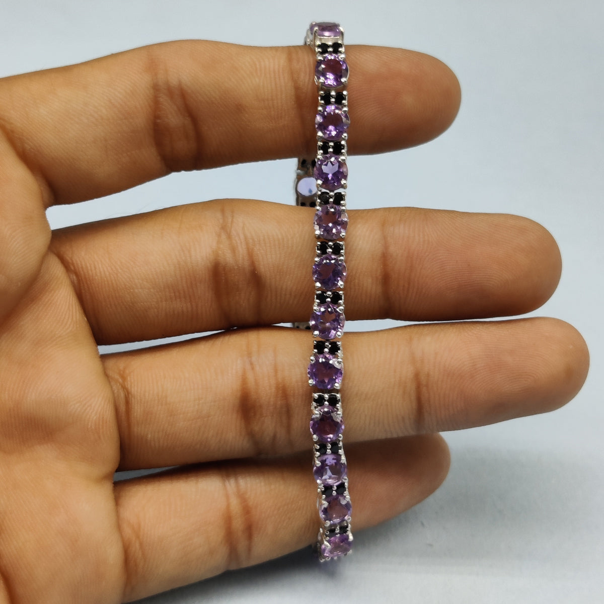 Amethyst Round Cut Bracelet, 925 Sterling Silver, Healing Jewelry