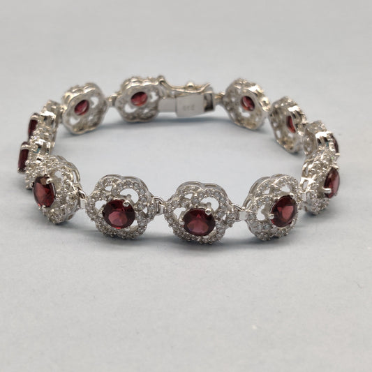 Natural Red Garnet Faceted Round Gemstone Bracelet, 925 Sterling Silver, Tennis Bracelet, Garnet Jewelry, Garnet Bracelet, Healing Bracelet