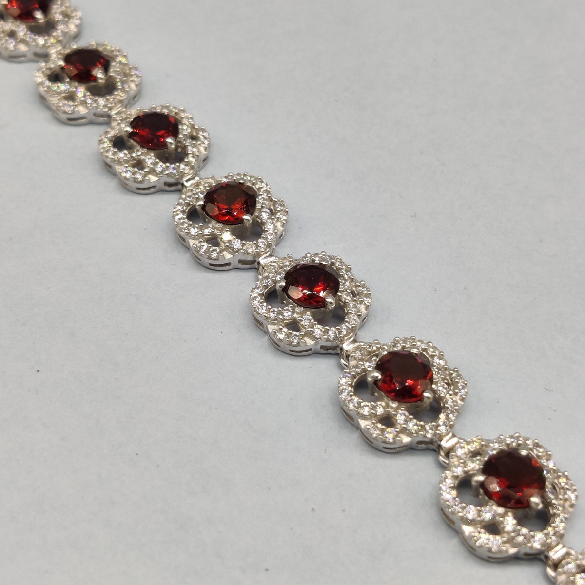 Natural Red Garnet Faceted Round Gemstone Bracelet, 925 Sterling Silver, Tennis Bracelet, Garnet Jewelry, Garnet Bracelet, Healing Bracelet