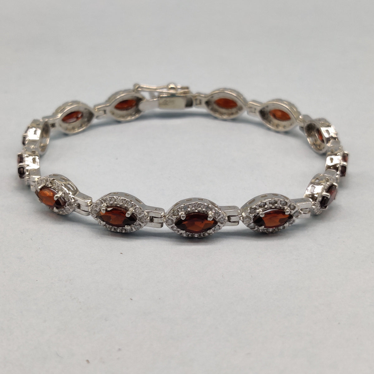 Garnet Gemstone Bracelet / 925 Sterling Silver Bracelet / 8X4 Oval Cut Gemstone Bracelet / Tennis Bracelet / 1st Anniversary Gift for Wife