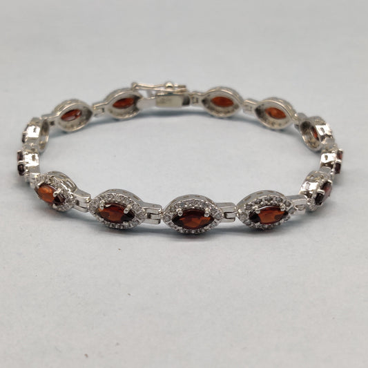 Garnet Gemstone Bracelet / 925 Sterling Silver Bracelet / 8X4 Oval Cut Gemstone Bracelet / Tennis Bracelet / 1st Anniversary Gift for Wife